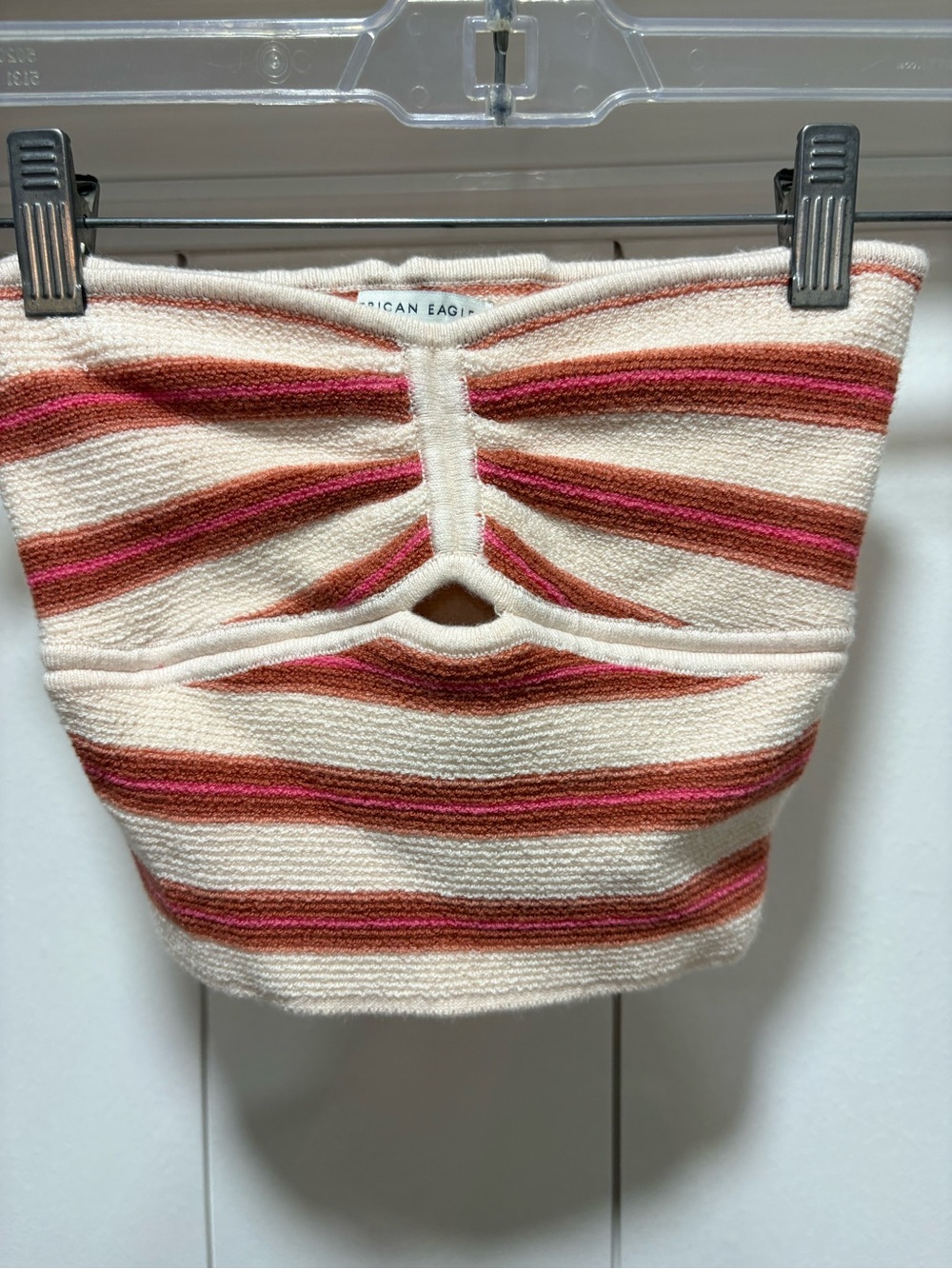 American Eagle knit striped tube top centered ruched cutout detail size medium